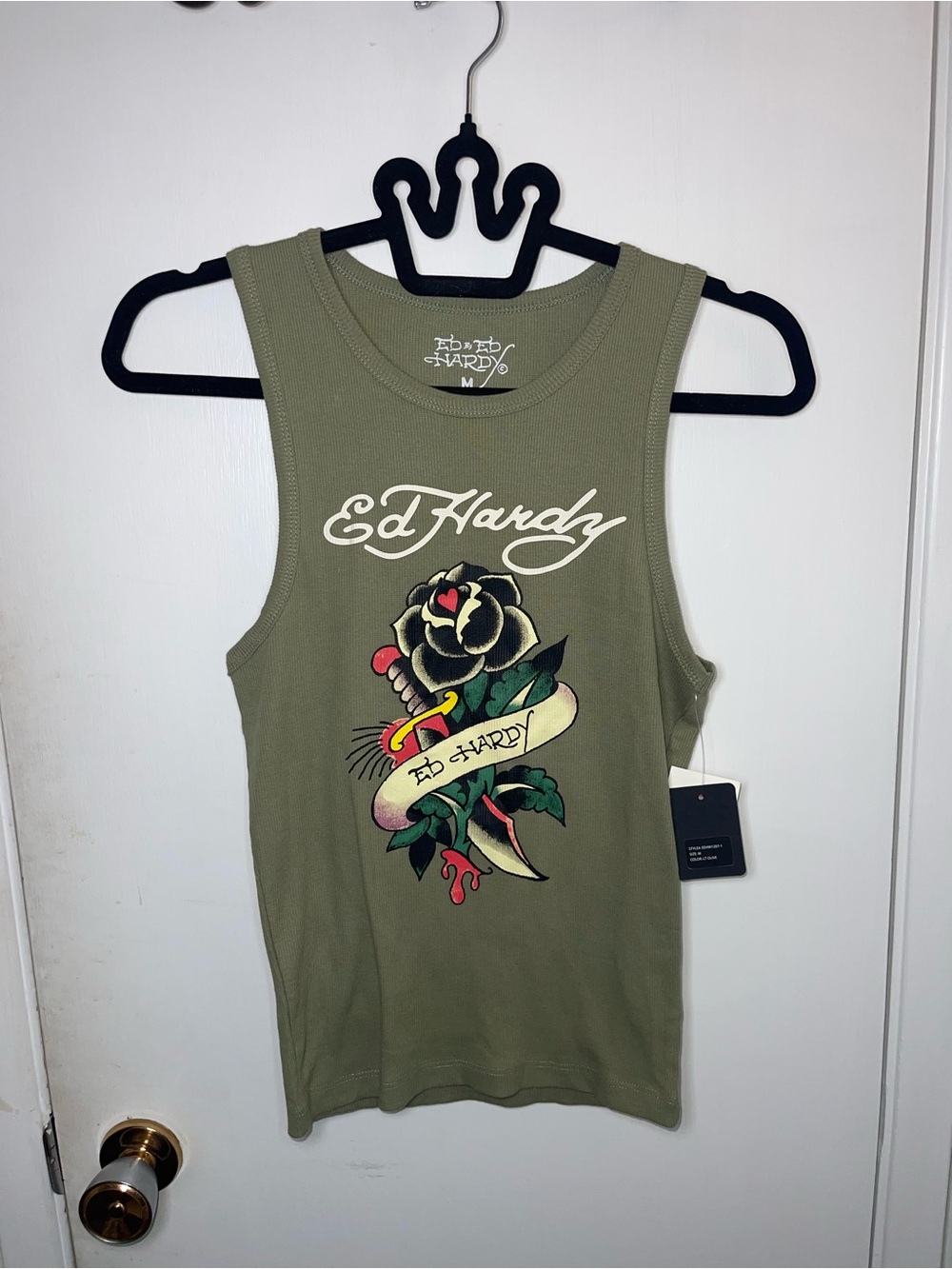 NWT Ed Hardy Olive Graphic Tattoo-Inspired Tank Top